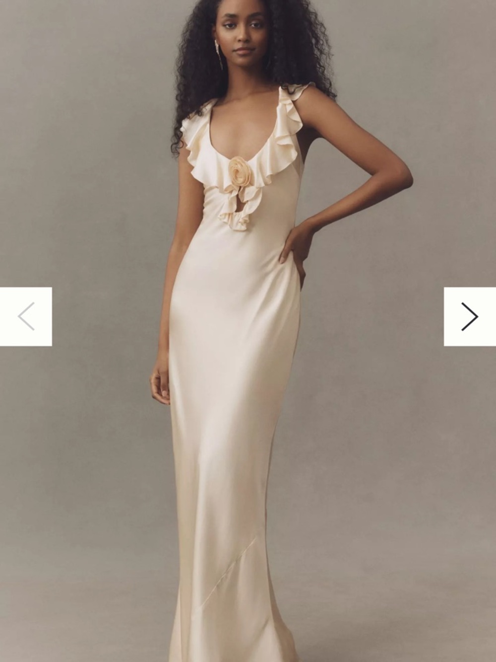 Anthropologie Exclusive: De La Vali Nema Ruffle Rosette Silk Satin Maxi Dress